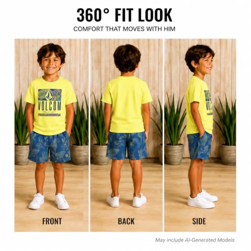 Image of Volcom Baby Boys Swim Set - 2 Piece Short Sleeve Swim Shirt Graphic Tees & Board Shorts - Infant Toddler Little Boys Swimsuit