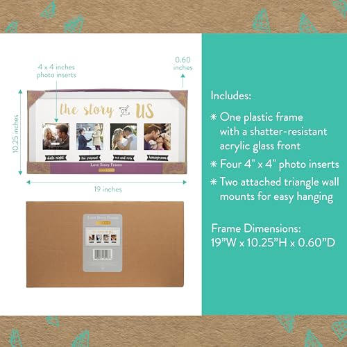 Image of Kate & Milo The Story of Us Wedding Collage Picture Frame, Love Story Photo Display with 4 Sections, Engagement & Bridal Shower Keepsake, Wall-Mount Frame, White
