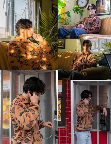 Image of ZAFUL Men 1 /4 Zipper Ethnic Aztec Fleece Unisex Winter Sweatshirt Tops 2026 | Funnel Neck Fluffy Polar Fleece Faux Sherpa Soft Thermal Pullover Kangaroo Pocket Jacket Hoodie Tops
