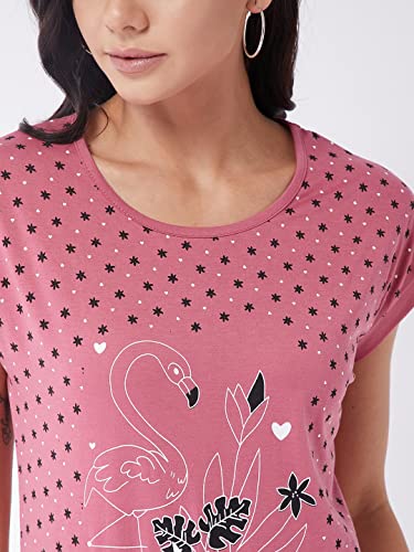 Image of Modeve Women Printed Cotton Blend Half Sleeve Round Neck T-Shirt for Summer