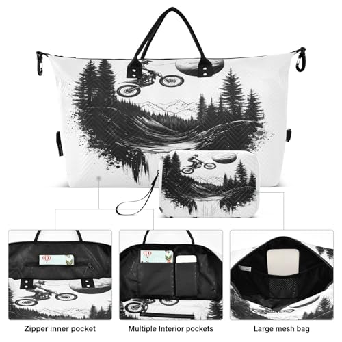 Motorcycle Rider Travel Duffel Bag Large Capacity Weekender Bag with Toiletry Bag Detachable Shoulder Strap Travel Tote Bag for Women2