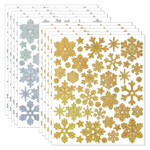 10-Sheet Snowflake Party Stickers 440pcs Silver and Golden Winter Season Glitter Christmas Stickers Winter Snowflake Party Decor Supplies