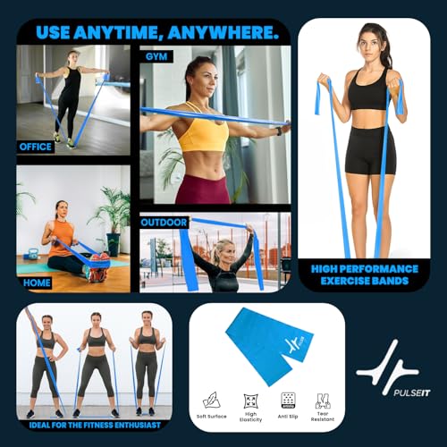 Image of PulseITThera Resistance Bands for Workout. Pilates, Yoga & Home Exercise Bands. Latex Thera Bands for Gym, Strength Training, Stretching & Toning. Fitness Bands for Men & Women (Blue)