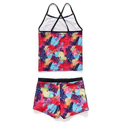 PHIBEE Girls' Tankini Summer Rash Guard Bathing Suits Two Piece Cross Straps Swimsuit with Shorts 2-14 Years2