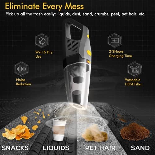Handheld Vacuum Cleaner, 8000PA Strong Suction,120W Car Vacuum Cleaner Cordless Powerful Rechargeable, Wet & Dry Use Hand Held Vacuuming Cordless Hoover for Home,Office, Car Deep Cleaning