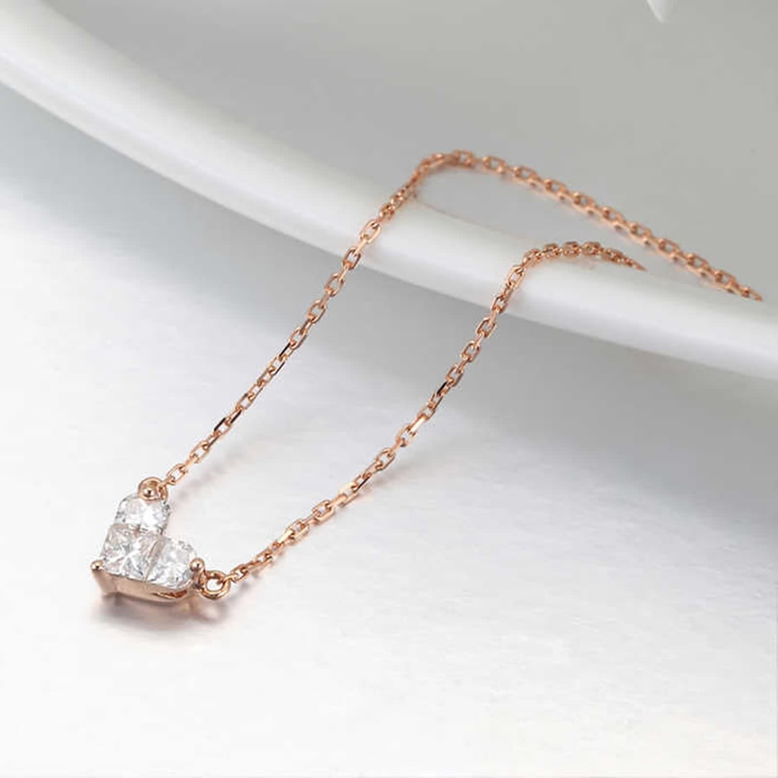Collares de diamantes creados en laboratorio, collar de cadena para mujer, colgante de corazón de rompecabezas blanco, joyería de oro rosa de 9 K, 14 y 18 quilates