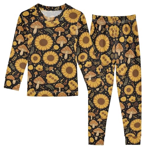 Pajama Sets Long Sleeve Sunflower Mushroom Honeycomb Pattern Soft Comfy Sleepwear 2 Piece PJS 3-8T