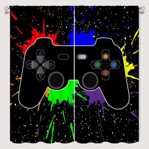 Fangpamz Gamepad Window Curtains for Kid Girls Boys Bedroom Gamer Video Game Colorful Game Controller Rod Pocket Thermal Insulated Window Drapes for Bedroom Living Room W42xL45 Inch Decor