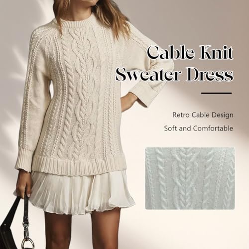 Women Crewneck Cable Knit Sweater Mini Dress, Sweater Dress with Skirt, Cable Knit Sweater Mini Dress, for Women2