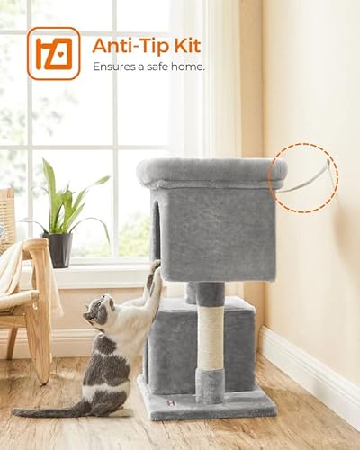 Feandrea Cat Tree, 33.1-Inch Cat Tower, L, Cat Condo For Large Cats Up To 16 Lb, Large Cat Perch, 2 Cat Caves, Scratching Post, Light Gray Upct61W #TOP7