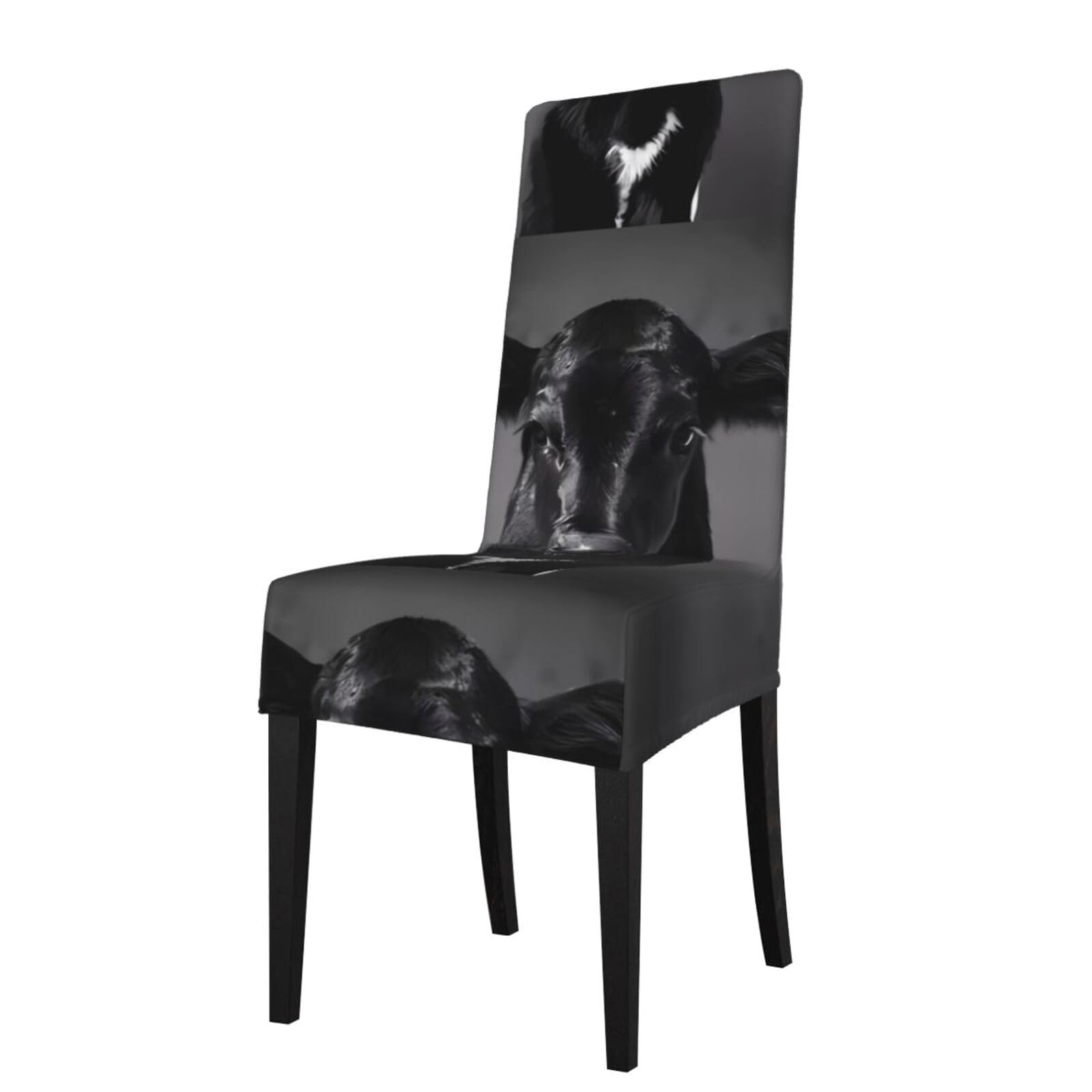 HJFCZH Black White Cow Face Prints Dining Chair Throw Covers – Stretchable Slipcovers for Chair Seat Back – Protect Furniture from Kids & Pets – Easy Care, No Ironing Needed