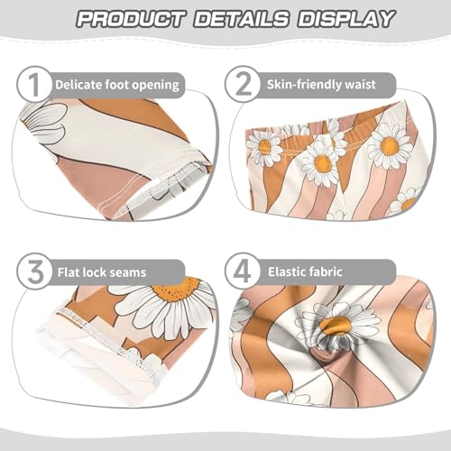 ALAZA Girls' Leggings Children's Yoga Pants Skinny Printed Dance Orange White Striped Daisy Comfortable 4T2