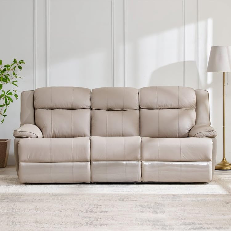 Image of Home Centre | Torino Half Leather 3-Seater Electric Recliner Set | Recliner Sofa for Living Room | Solid Wood | Grey | 2 Year Warranty