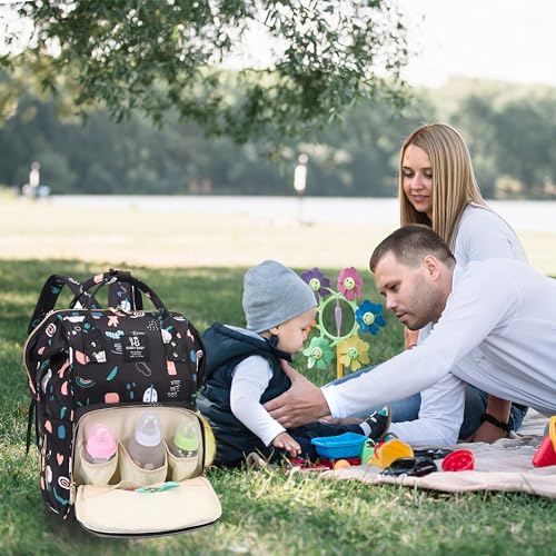 Image of BEMBIKA Diaper Bags For Mom And Dad Kids Diaper Bags For Travel Backpack With Small Bottle Pouch For Multi-Function Waterproof And Large Capacity-(Black)