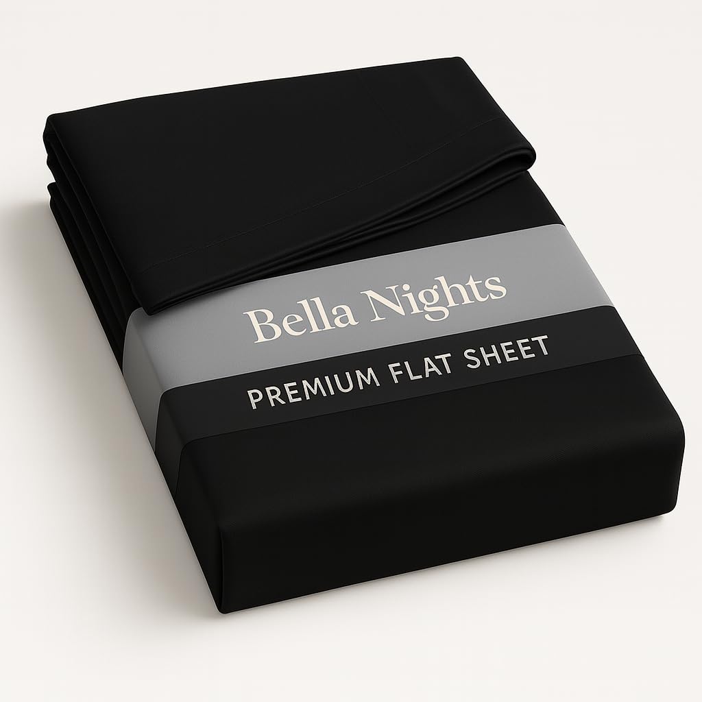 Bella Nights Flat Sheet Polycotton Blend – Soft & Durable Easy Care Bed Sheet Plain Dyed Bed Linen – Lightweight Bedding – Hotel Quality Bed Sheet (Black, Double)