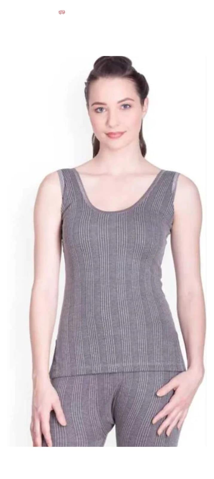 Ladies Thermal Slip Top, Sleeveless Ribbed Pattern, Grey-image-3
