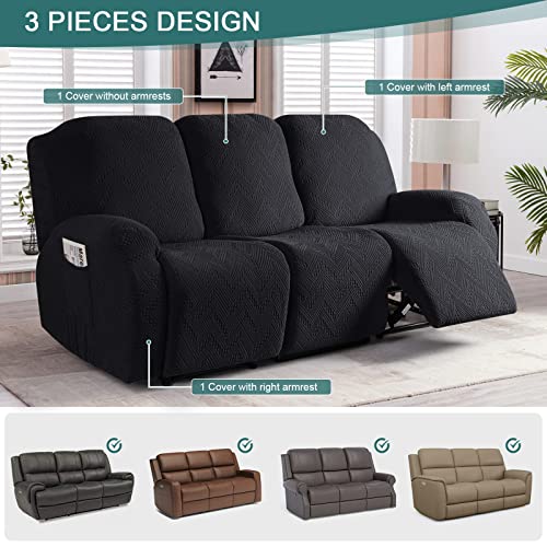 Image of Ruaozz Recliner Sofa Covers Recliner Chair Covers Couch Covers for Reclining Couches with Pockets Washable Furniture Protector with Elastic Bottom (3 Seater, Black)