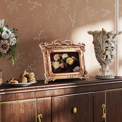 Image of 5x7 Gold Picture Frame Baroque, Victorian Vintage Ornate Design, Glass Front, Tabletop & Wall Display, Horizontal Orientation, Bronze