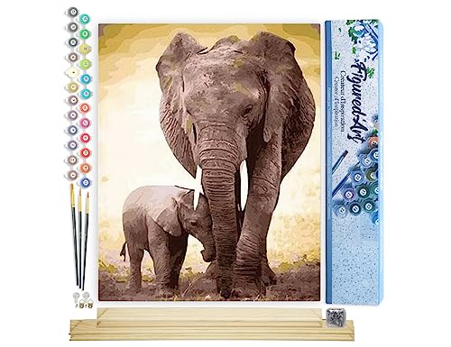 Figured'Art Pintar por Numeros Adultos El Tamaño Del Elefante - Manualidades pintura acrilica Kit Cuadro DIY completo - 40x50cm monta tu propio bastidor