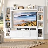 FACBOTALL 79' W Wall Unit TV Stand for TVs up to 65', Large Entertainment Center with Bookshelves & Storage Cabinet, Modern TV Console with LED Lights for Living Room, White