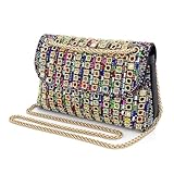WURUCIA Clutch Purses for Women, Evening Bag Sparkling Rhinestones Clutch Women's Crystal Evening Purse, Ladies Chain Shoulder Bags Envelope Bag for Dinner Wedding Cocktail Engagement, Multi-color
