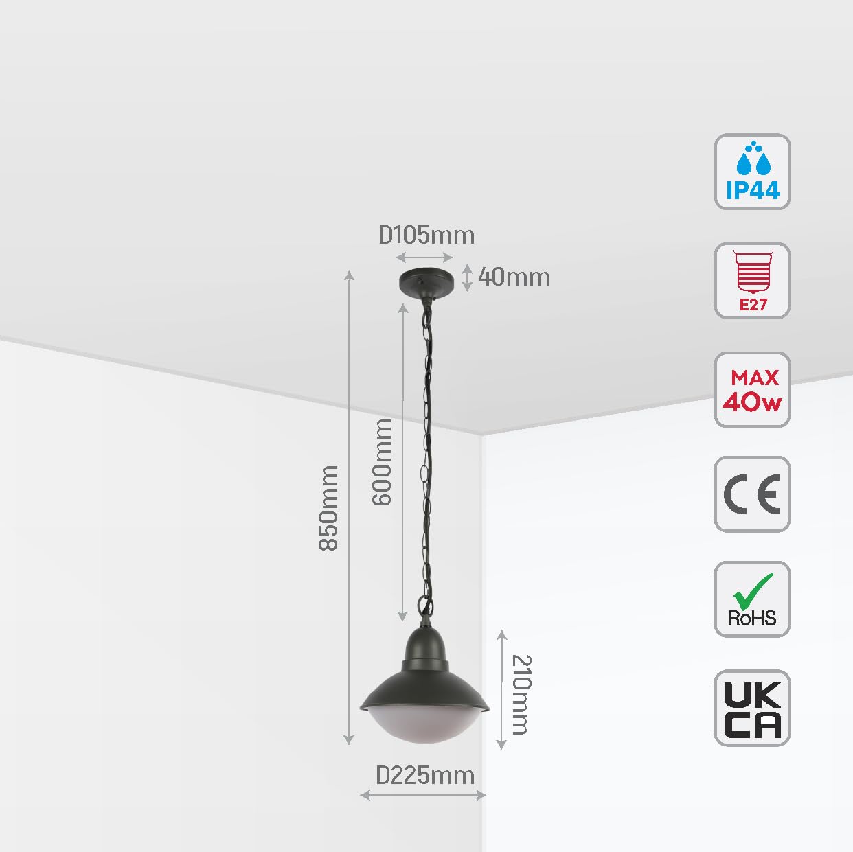 TEKLED MyHome Norman Outdoor Pendant Lamp, Dark Grey - Image 3