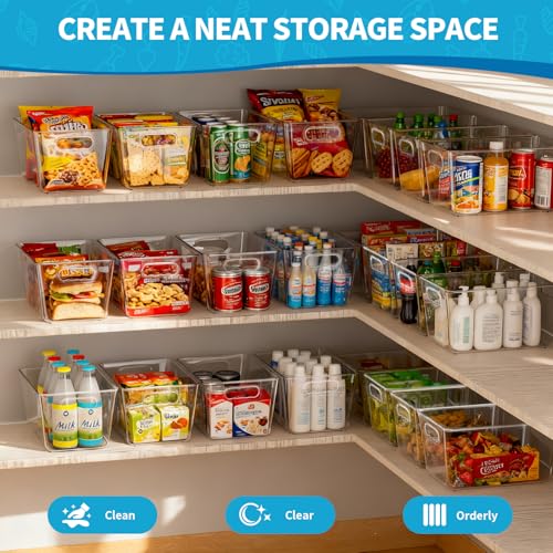Clear Plastic Storage Bins, 4-Pack Stackable Pantry Organizers and Storage Containers for Kitchen, Fridge, Cabinet and C - Additional View