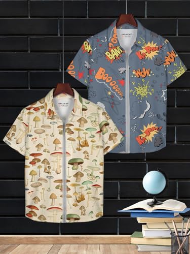 Image of HELLCAT White, Dark Blue Trendy Regular Fit Printed Causal Shirt for Boys - Pack of 2
