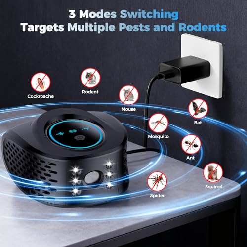 Image of Rodent Repellent Ultrasonic Plug in, 360Ultrasonic Pest Repeller Indoor with LED Strobe Light for House & Kitchen, Plug Squirrel Repeller Device with Pressure Waves for Attic Garage