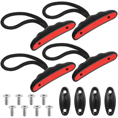 Relaxgiant 4 Pieces Kayak Handles Kit Canoe Carry Handle Pull Handle T Handle with Cord and Pad Eyes Screws for Kayak Emotion Kayaks Luggage Kayak Replacement Installation Kit (Red)