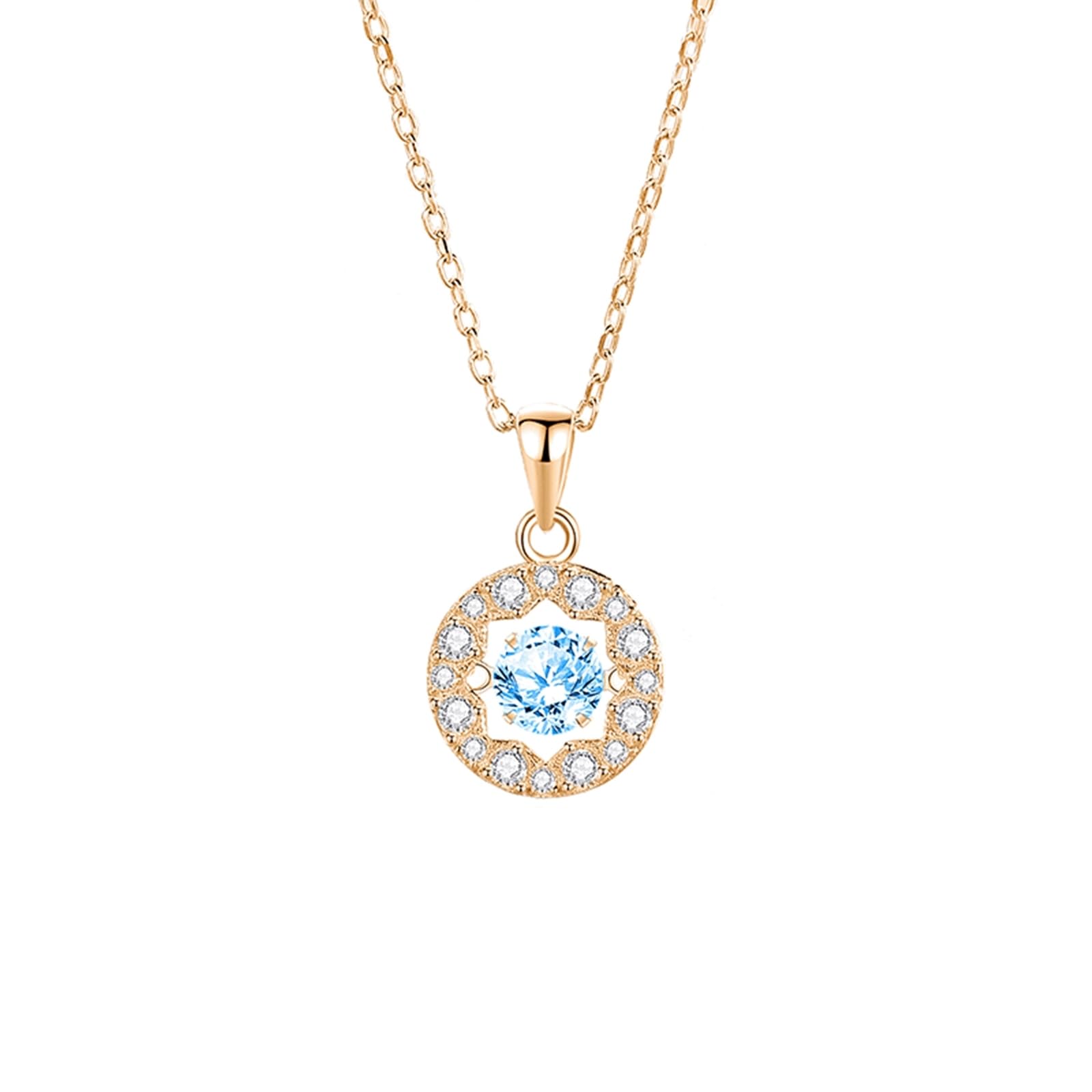 Wycian Collar para mujer simple con topacio azul claro y moissanita, halo flotante con estrella geométrica, collar para madres, 40 + 5 cm/15.7 + 1.9 pulgadas