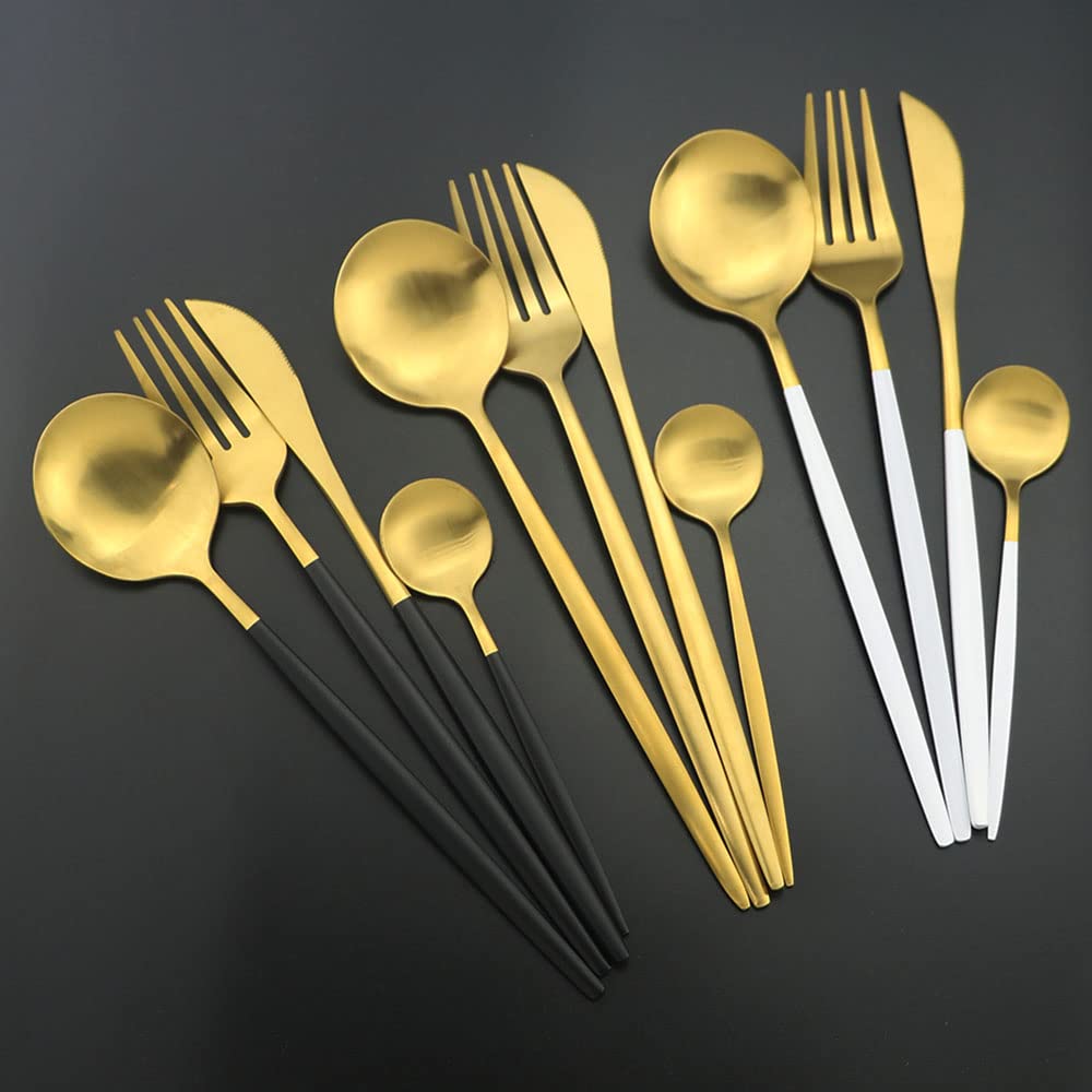 Ensemble de couverts en argenterie, 24 pièces, ensemble vaisselle acier inoxydable 304, couteau, fourchette, cuillère, mats, cuisine, or