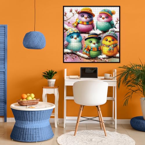 Colorful Bird Hat Puzzles para adultos 1000 piezas, puzzle de naturaleza con arte de pájaros en sombreros coloridos miniatura 5