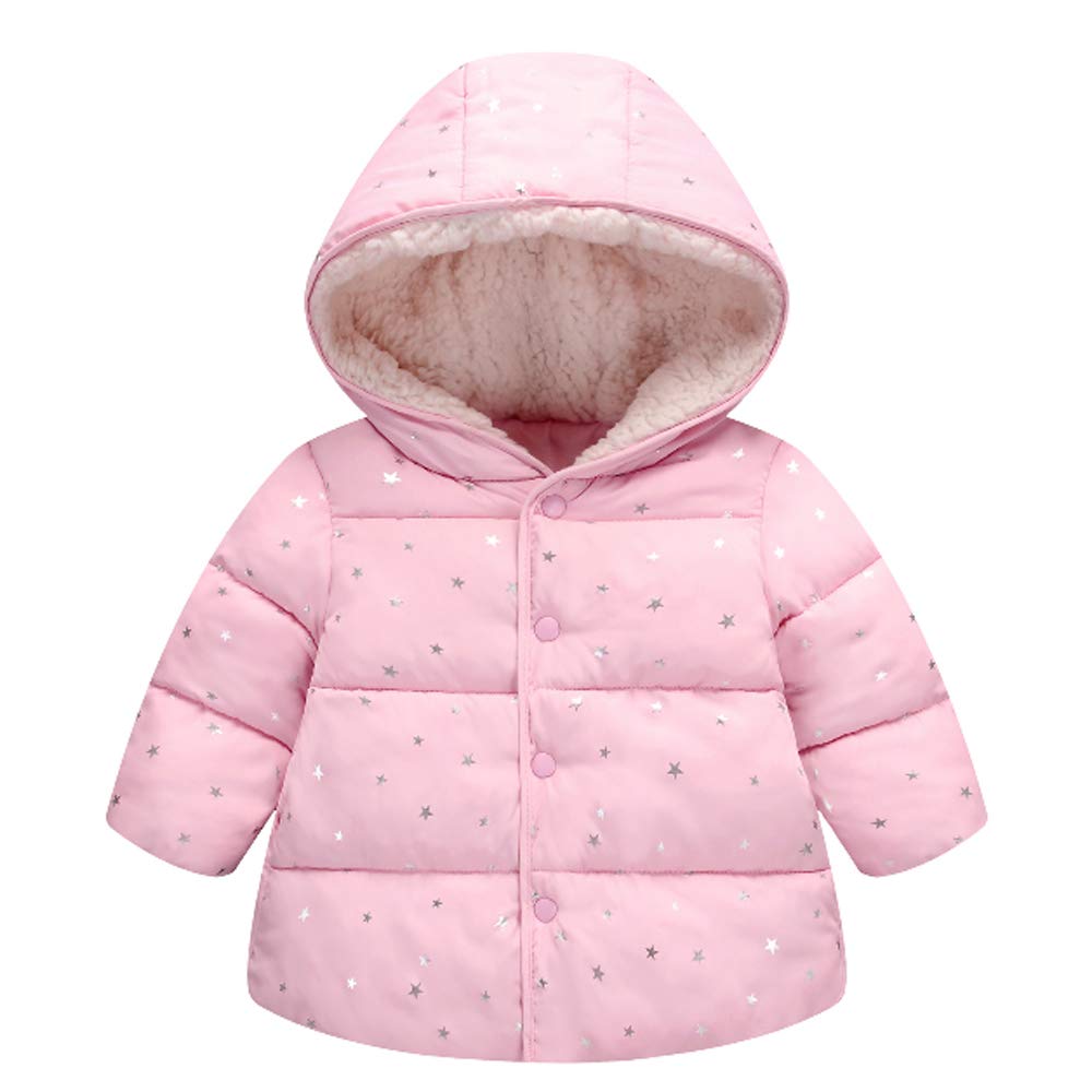 Ding-dong Baby Kid Girl Winter Hooded Star Coat(Pink,2T)
