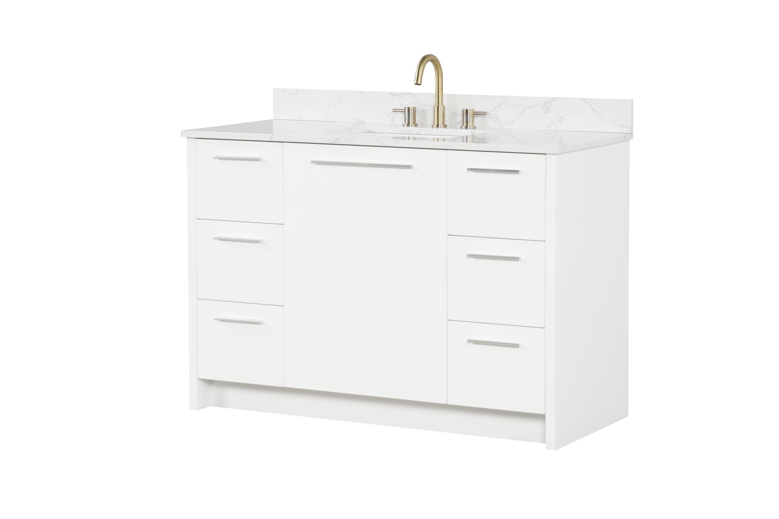 ((similar)) Nona 48" Solid Wood Single Sink Bathroom Vanity | Marble Countertop & Backsplash | Soft Closing Doors & Drawers | Nickel Brushed Handles | White Cabinet Undermount Ceramic Sink Top | Pre-Assembled