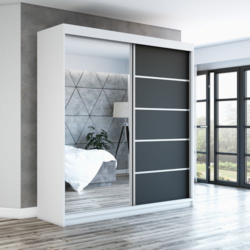 A&J MöbelLand Schwebetürenschrank GAPI Kleiderschrank 2-türig mit Spiegel, Garderobe 160 cm (Weiß/weiß/weiß) A&J MöbelLand Schwebetürenschrank GAPI Kleiderschrank 2-türig mit Spiegel, Garderobe 160 cm (Weiß/weiß/weiß)