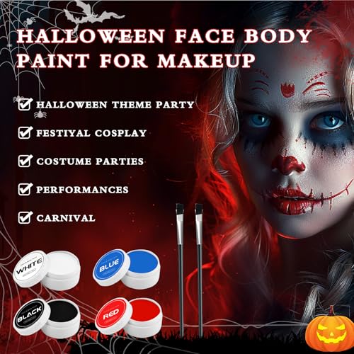 Halloween Clown Makeup Kit: Red White Black Blue Face Body Paint Kit - Pro Oil Based Halloween Face Body Paint for Adults Kids - Clown Movie Cosplay SFX Halloween Makeup Painting Set - Image 5