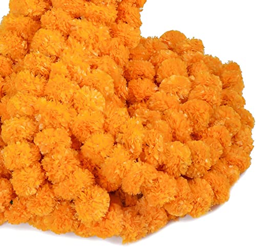 CraftVatika Marigold Fluffy Flowers Genda Phool Mala Garlands for Diwali Home Puja Decoration (Pack of 5)