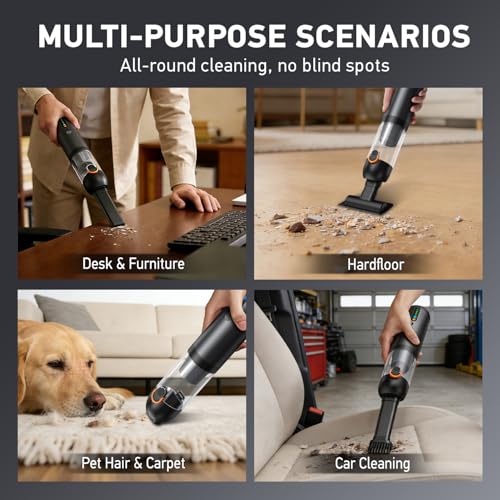 Image of Car Vacuum Portable Cordless,18000Pa 4in1 Portable Handheld Cleaner Vacuum &Air Duster 2 Suction Modes Power Blowing&Inflating, Brushless Motor Vacuum with Multi Nozzles for Car,Keyboards, Office,Pet