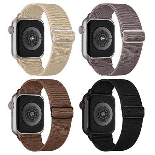 Image of 4 Pack Stretchy Solo Loop Compatible with Apple Watch Bands 38mm 40mm 41mm 42mm 44mm 45mm 46mm 49mm Women Men, Sport Nylon Elastic Straps Wristbands for iWatch Series 11 10 9 8 7 6 5 4 11 Ultra /SE 3 2