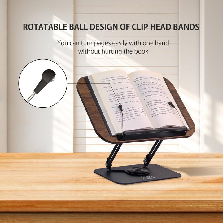 HCSHWILL-Book-Stand-for-Reading-Book-Holder-Adjustable-Book-Holder-with-360-Swivel-Base-Lightweight-Foldable-Desktop-Ricer-for-CookbookSheet-MusicLaptopRecipeTextbook-Dark-Wood-Color