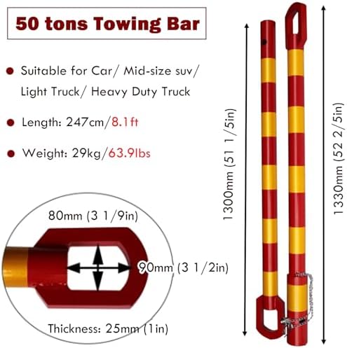 Commercial Towing Bar with Anti-Sway Technology, Heavy-Duty Vehicle Tow Hitch for Safe, Smooth Towing, Ideal for Trucks, SUVs, and Trailers