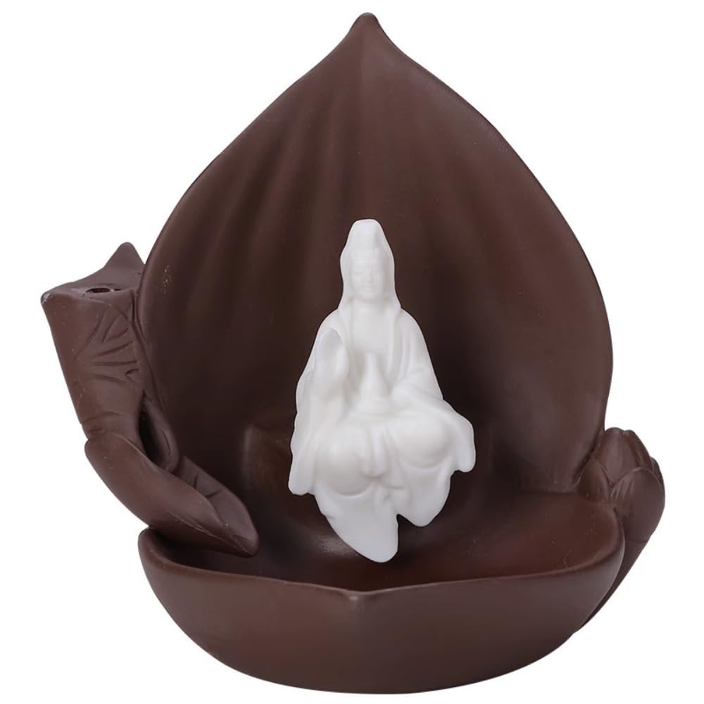 Porte-encens cascade Guanyin violet anti-stress en céramique, brûleur reflux 10,5 cm