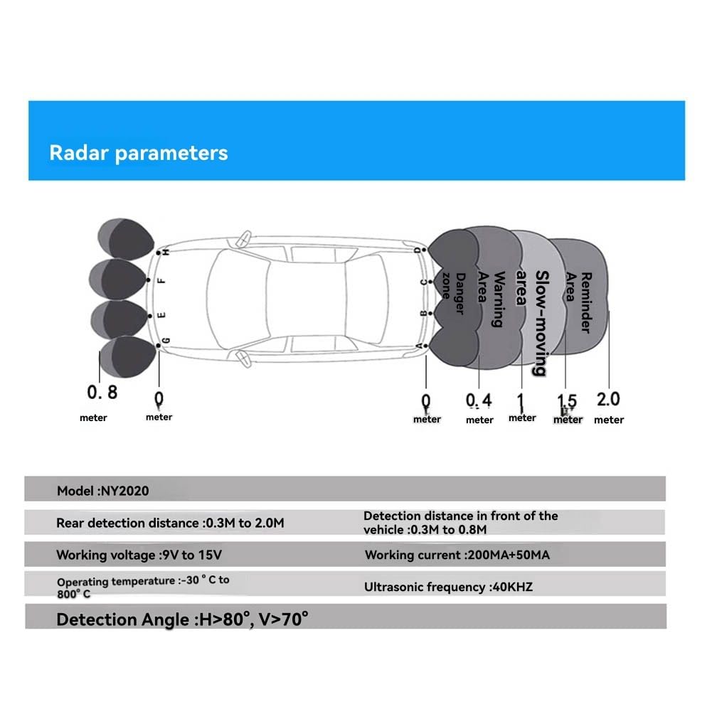 Radar de Secours Inverse 8 Système de Capteurs de Stationnement avec 8 Capteurs Inversés Buzzer Avertissement Distance Distance pour Les Véhicules Automobiles Garage Parktronic Kit A