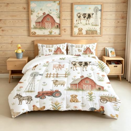 Image of DJNAR King Size Comfoter Set for Kids Farm Animal Bedding Sets