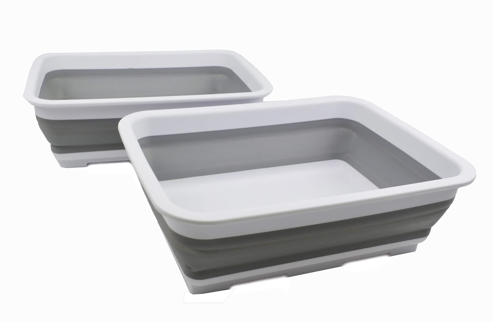 Sammart White/Grey 7L Collapsible Tub - Foldable Dish Tub - Portable Washing Basin - Space Saving Plastic Washtub (, 2)