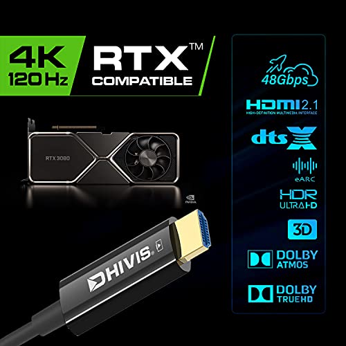 Image of Dhivis Fiber X2.1 HDMI 8K Certified, 15M (Support RTX 3000) 4K@120hz & 8K - HDCP 2.2, 2.3, 48Gbps - HDR 10+ and Dolby Vision (Fiber X2.1 Series) Metal Armored HDMI Cable