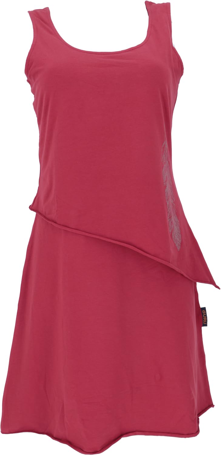 GURU SHOP Mini vestido de algodón orgánico de capas sin mangas con estampado de plumas para mujer Negro