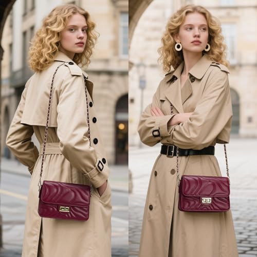 Small Quilted Shoulder Bags for Women Vegan Leather Crossbody Bag Trendy Ladies Clutch Bag Cross Body Purses with Chain Strap4