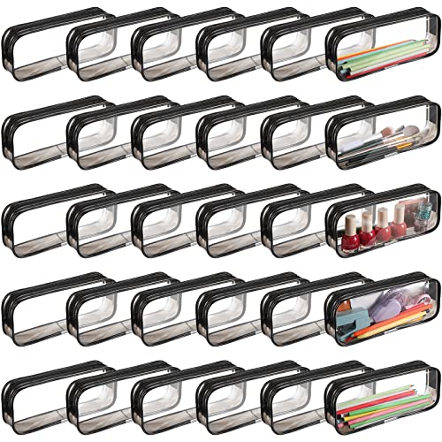 Image of Sepamoon 30 Pcs Clear Pencil Pouches with Zipper, Multipurpose Pencil Cases Bulk, Waterproof Cosmetic Bags for School Supplies, Markers, Makeup Brushes, Travel Toiletries & Daily Organization(Black)